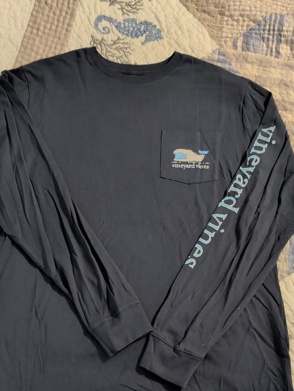 Vineyard Vines Navy Long-Sleeve Pocket Tee